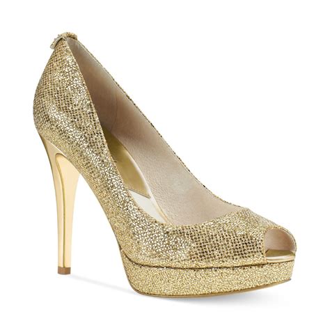 michael kors gold sparkling heels|Michael Kors suede heels.